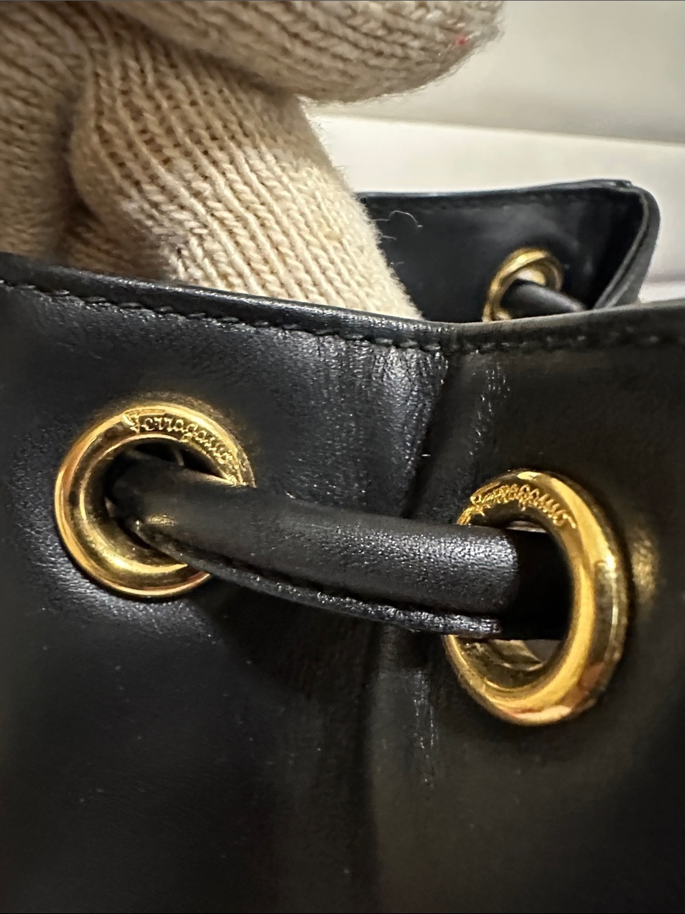 Salvatore Ferragamo Black Leather Drawstring Mini Bucket/Backpack - Picture 10 of 15